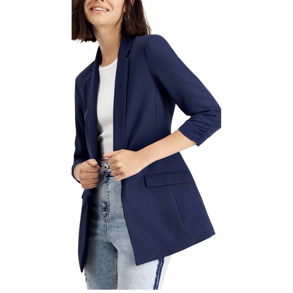 INC International Concepts Women's PS Notched Lapel Blazer Ruched 3/4 Sleeve